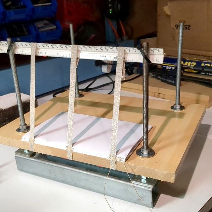 Homemade sewing frame with tapes under tension